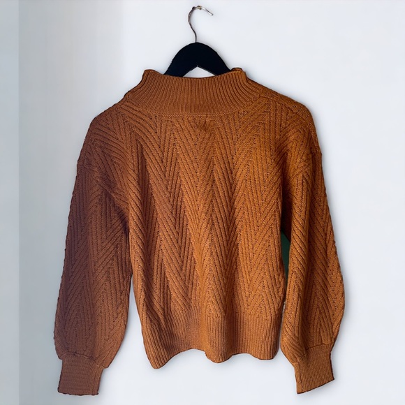 Chestnut Mock Neck Lantern Sleeve Knit Sweater - Picture 3 of 4